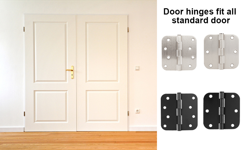 6 Pack Matt Black Door Hinges,4" X 4" 5/8Inch Radius Corners Door Hinges,8Hole Door Hardware