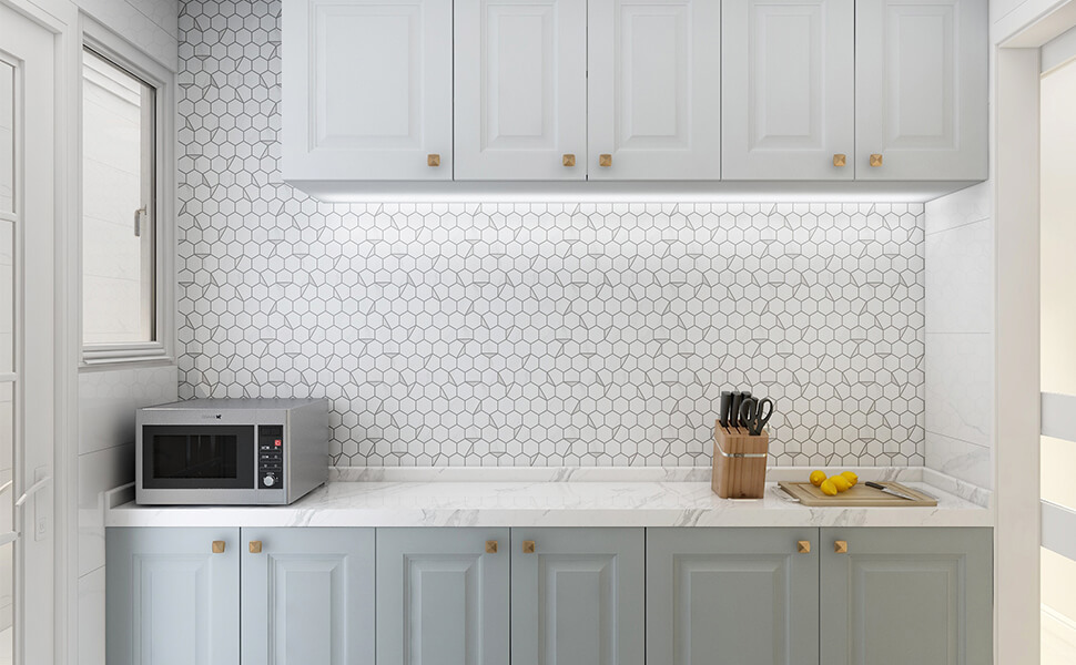 Soulscrafts Peel and Stick Tile Kitchen Backsplash PVC White Marble Design Wall Tile