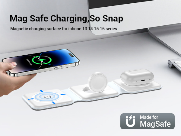 スマホアクセサリー 3in1 Wireless Charging Pad with MagSafe 3 in 1 Foldable Wireless Charger, Magnetic Fast Wireless