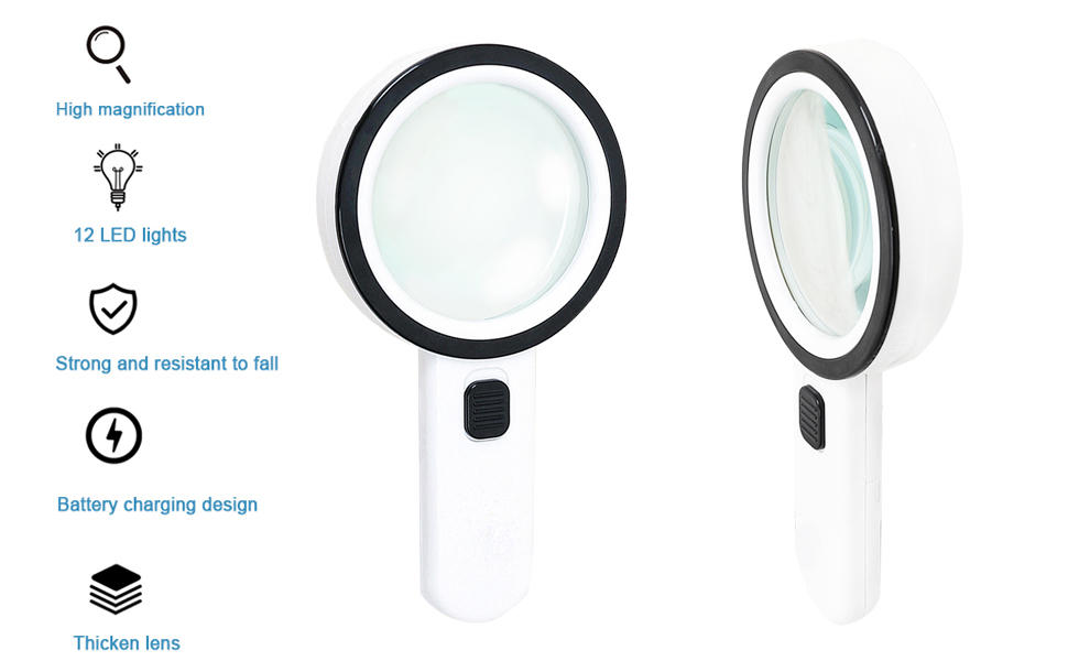 HOMPO Illuminated Magnifying Glass,Magnifying Glass with Light, 30X Handheld Large Magnifying