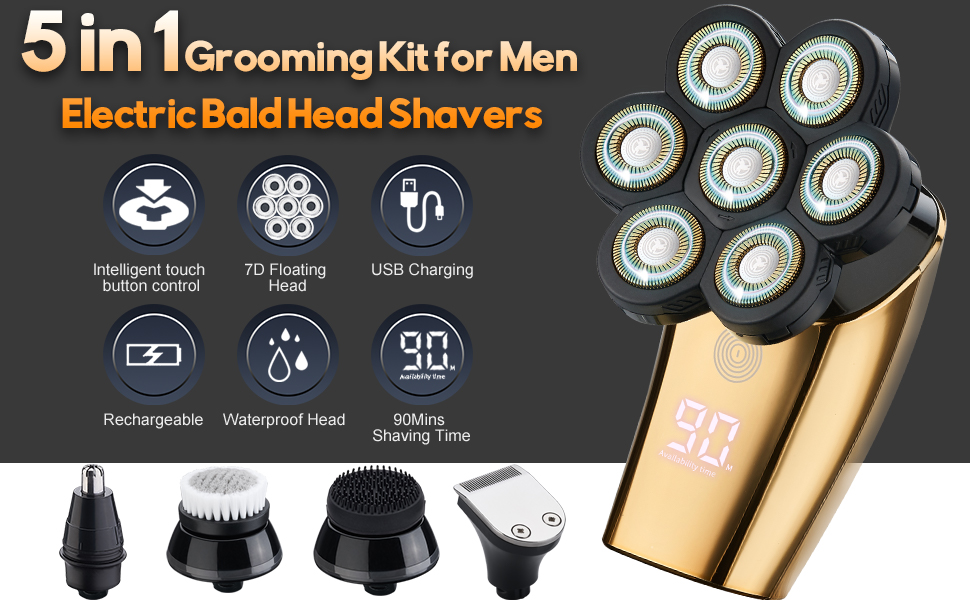 5 in 1 Grooming Kit for Men Electric Bald Head Shaver