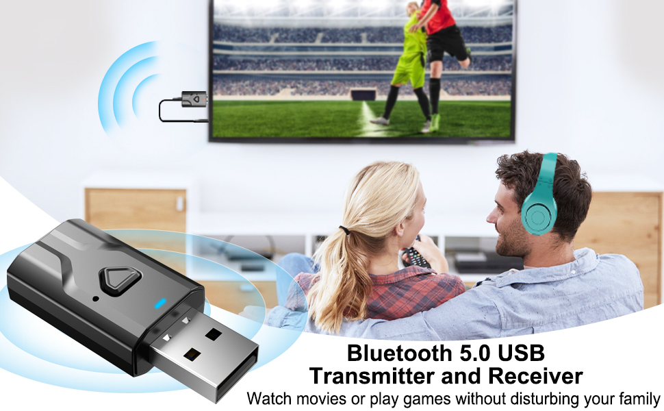 2 in 1 Bluetooth 5.0 Transmitter and Receiver, Low Latency USB