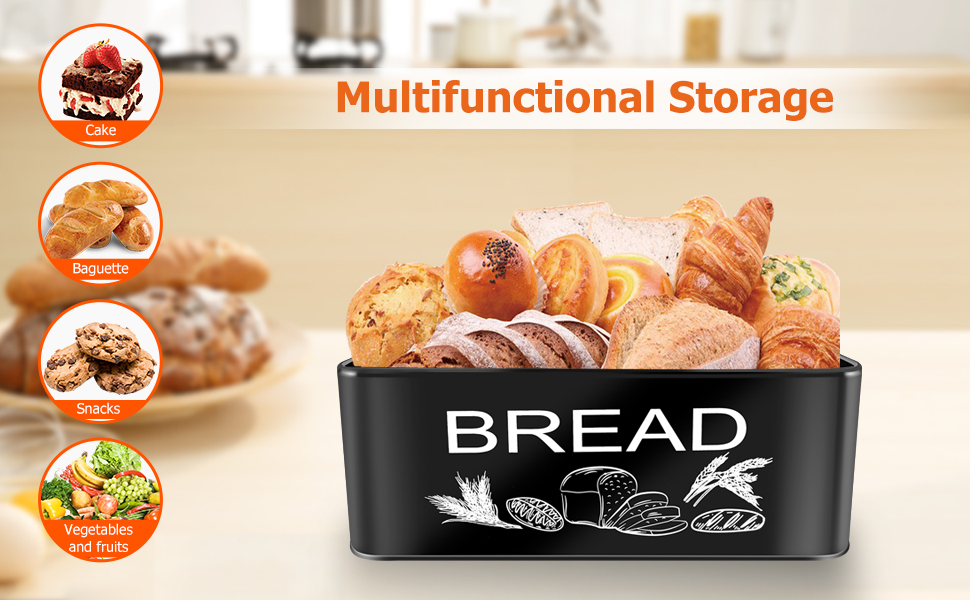 JIGUOOR Black Bread Box, Large Space Saving Vertical Metal