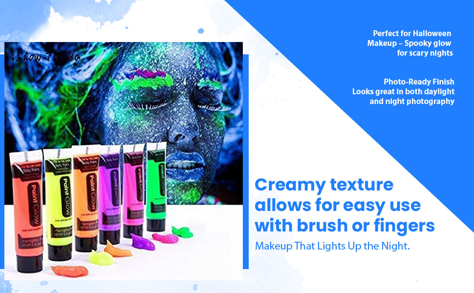 SPN-JGSP Bright Neon Festival Body Paint  Skin Safe UV Light Makeup Set