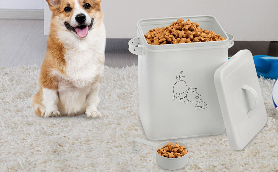 DELA DISCOUNT 9dab3329-f572-4185-9a51-7e8193a7a265.__CR0,0,970,600_PT0_SX970_V1___ SOUJOY Pet Treat and Food Storage Bin with Lid and Scoop, 5LBS White Vintage Farmhouse Storage Tin, Coated Carbon Steel Canister, Gift for Dogs and Owners  