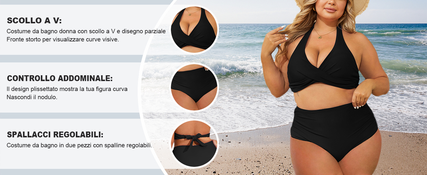 Donna Taglie Forti Bikini Set Coordinati Boemia Reggiseno Costume da Bagno Due Pezzi Plus Size