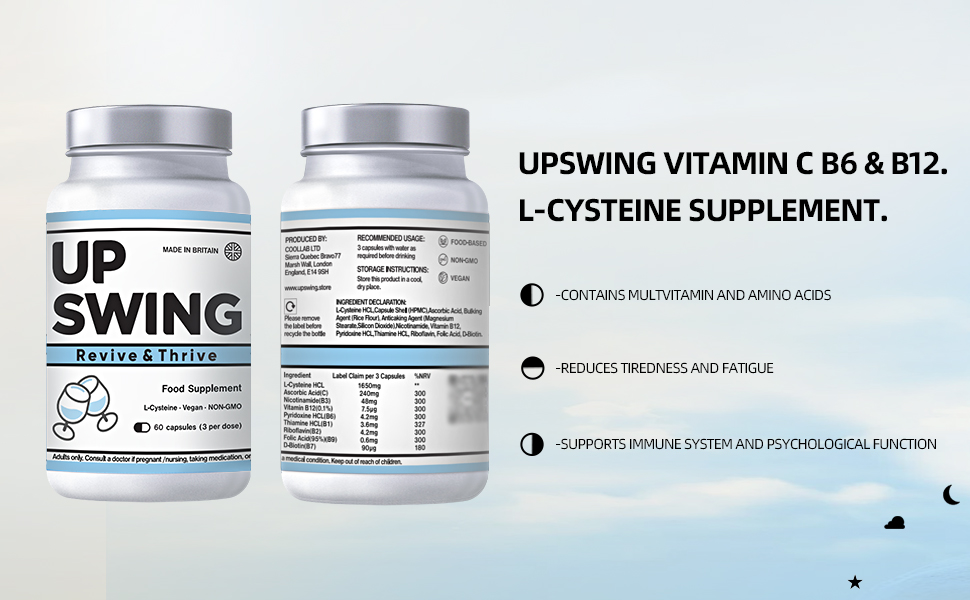 Upswing Vitamin C B12, L-Cysteine HCL Post-social Recovery, Food Supplement