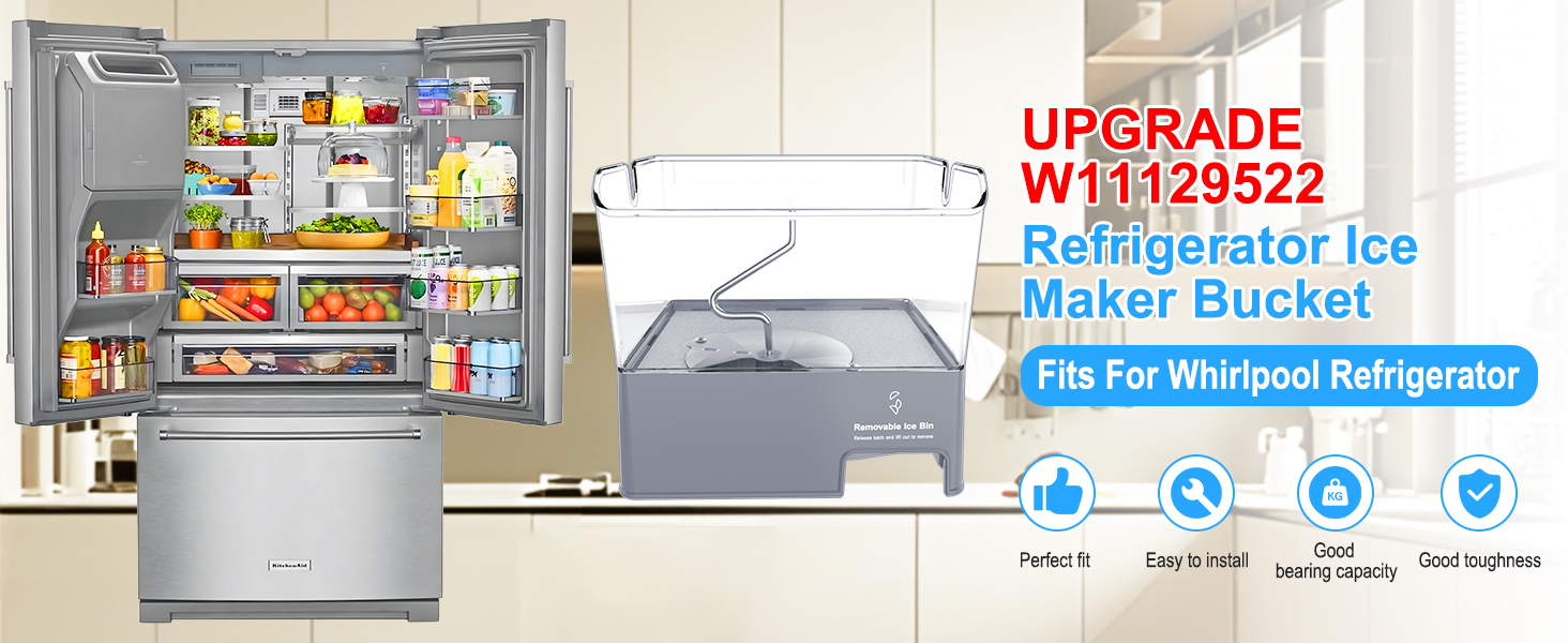 Upgraded W11129522 Ice Bucket Compatible with Whirlpool Ice