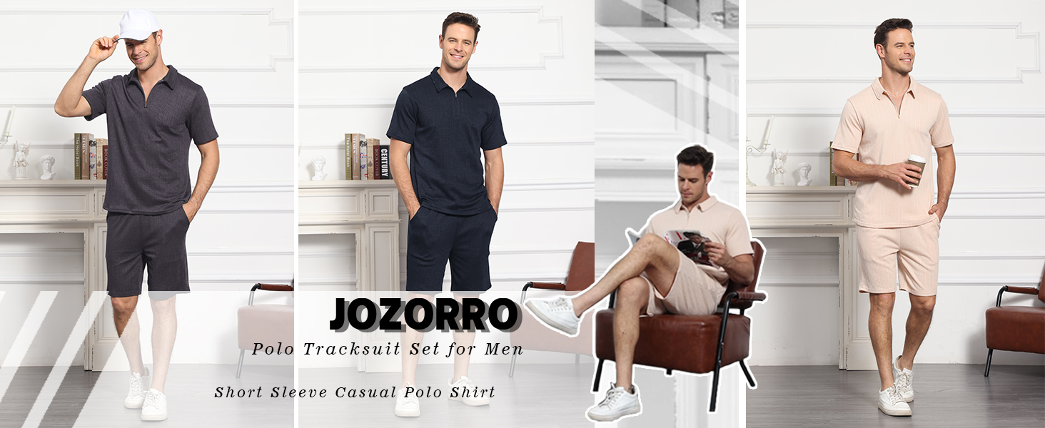 JoZorro Mens Polo Shirts and Shorts Set Tracksuit Fashion Casual Summer 2 Piece Outfits for Men