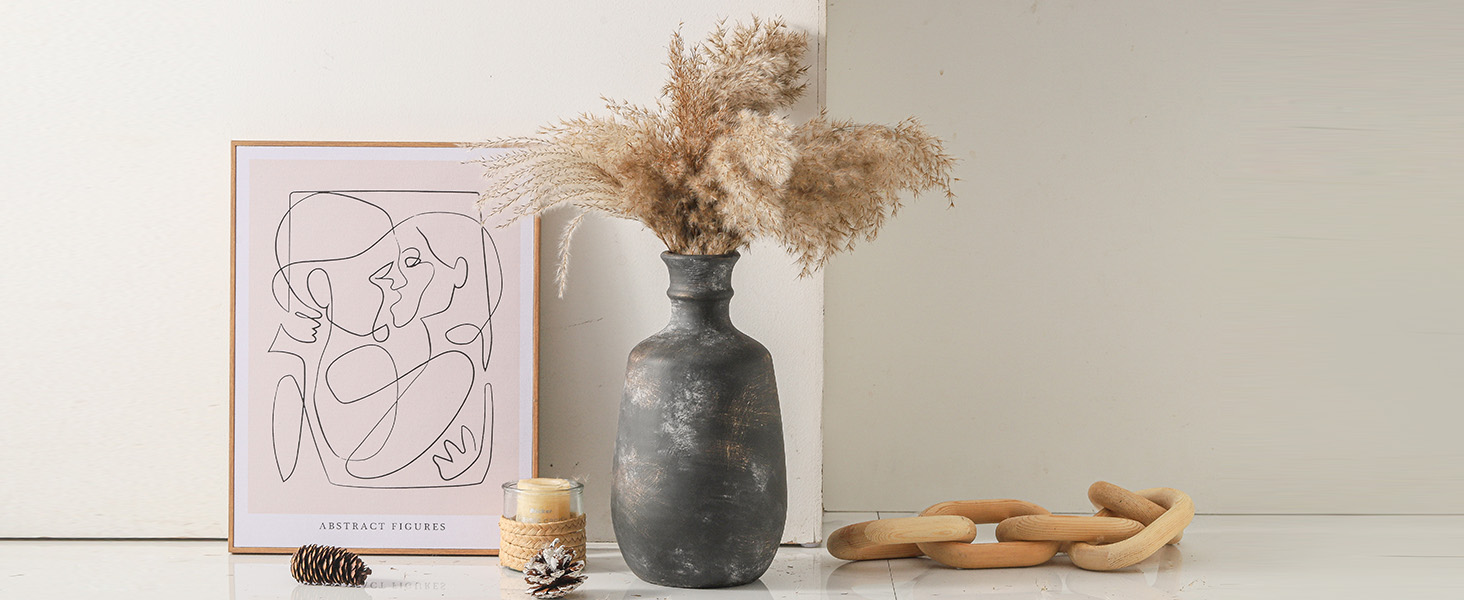 Ceramic Rustic Vase, 12.6" Vases Home Decor Whitewashed