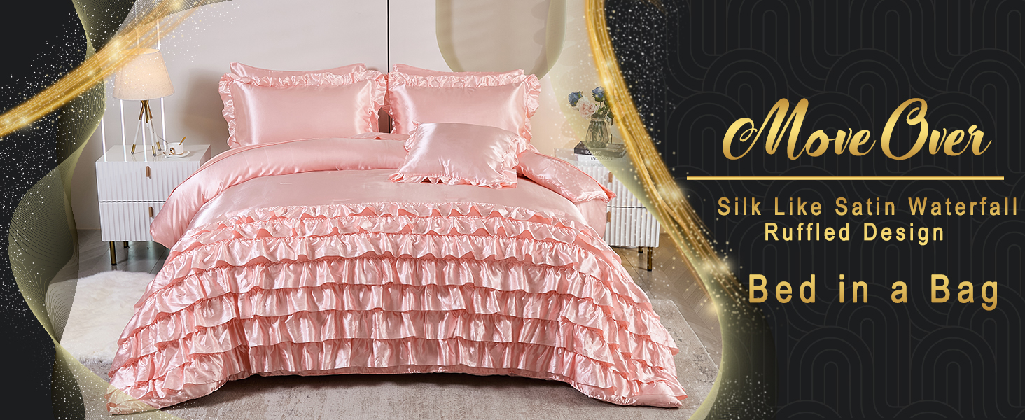 satin ruffle comforter set