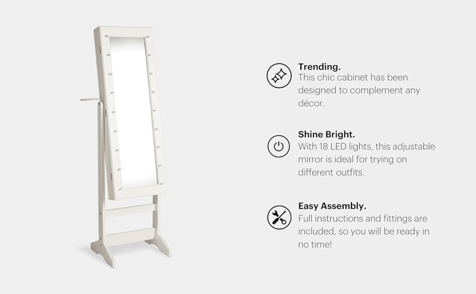 Beautify Storage Mirror, Full Length Free Standing Armoire, Tiltable