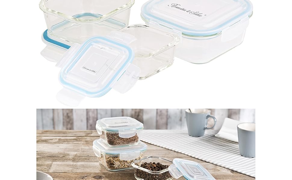 Rosenstein & Söhne Glasdose mit Deckel: 5in1-Glas-Frischhaltedosen-Set ...