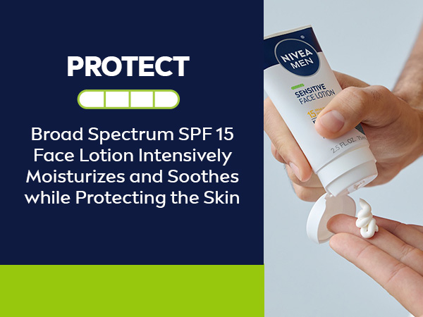 Broad spectrum SPF 15 face lotion intesively moisturizes and soothes while helping to protect skin