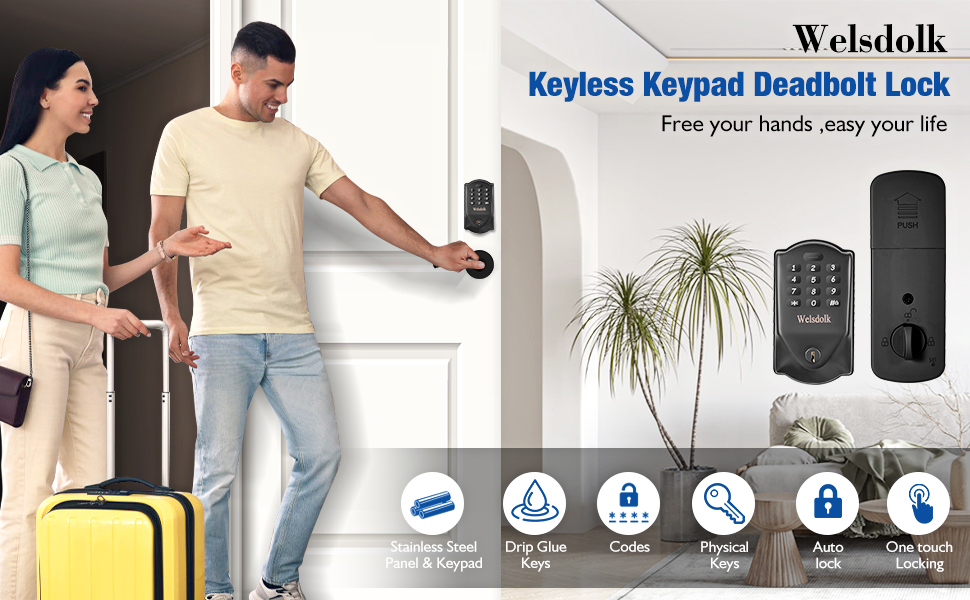 Welsdolk Keyless Entry Door Lock Deadbolt, Electronic Keypad Code