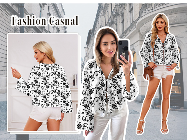 リエルリシェ　Bow tie set Fox mix Ｖ-neck tops Amazon.com: Bow Tie Front Tops for Women V Neck Linen Lace