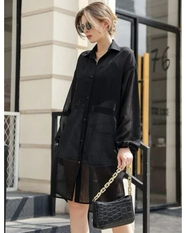 Plus Size Collar Shirt Coverup