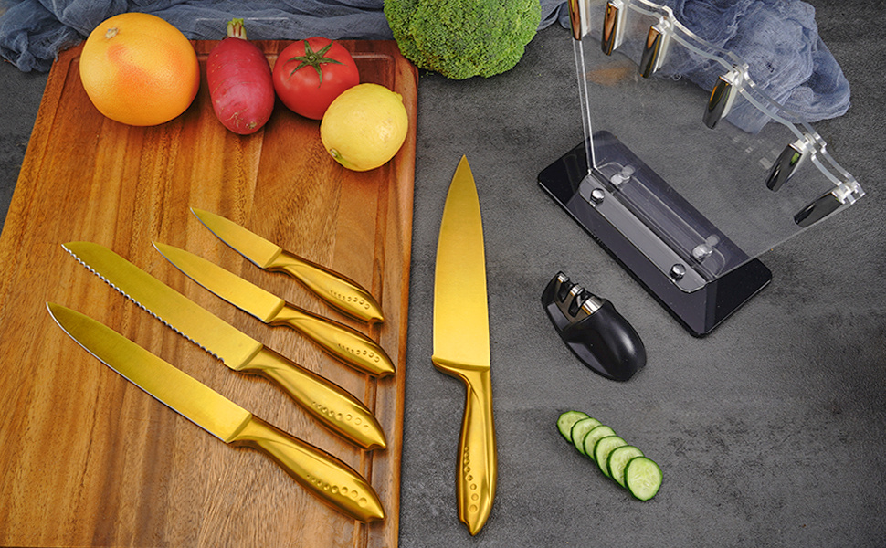 Non-Stick Coating Knives & Acrylic Stand 7 Pcs Set
