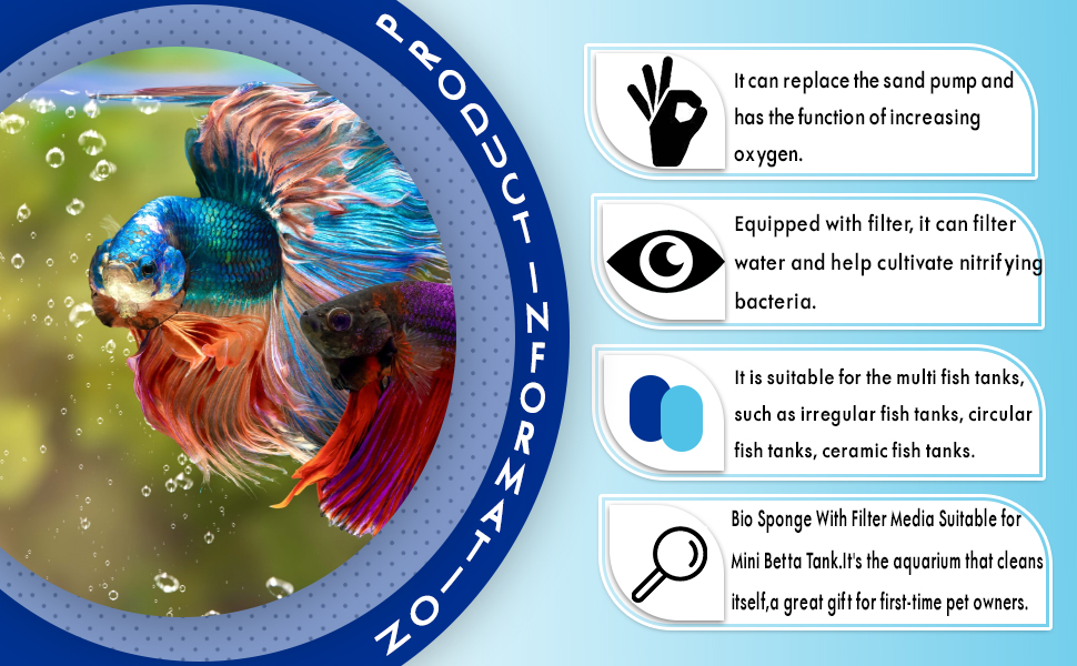 VAYINATO® Mini Bio Sponge Filter with Filter Media and Airstone