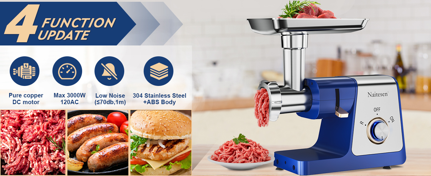 Naitesen 3000W Electric Meat Grinder, Sausage Maker Machine, Food