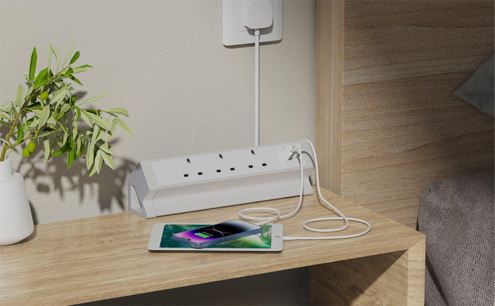 Desk Power Socket, BQO Aluminum Alloy Desk Power Strip with 3 UK Plug