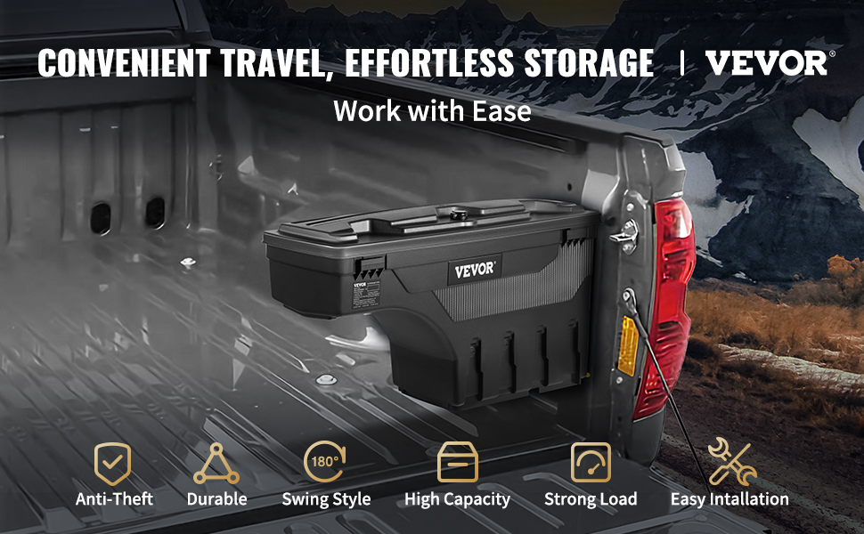 VEVOR Truck Bed Storage Box, Lockable Lid, Waterproof ABS Wheel Well