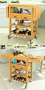 SoBuy Rubber Wood Kitchen Storage Trolley Cart With Drawers & Shelves,FKW24-N 14 FKW25-N