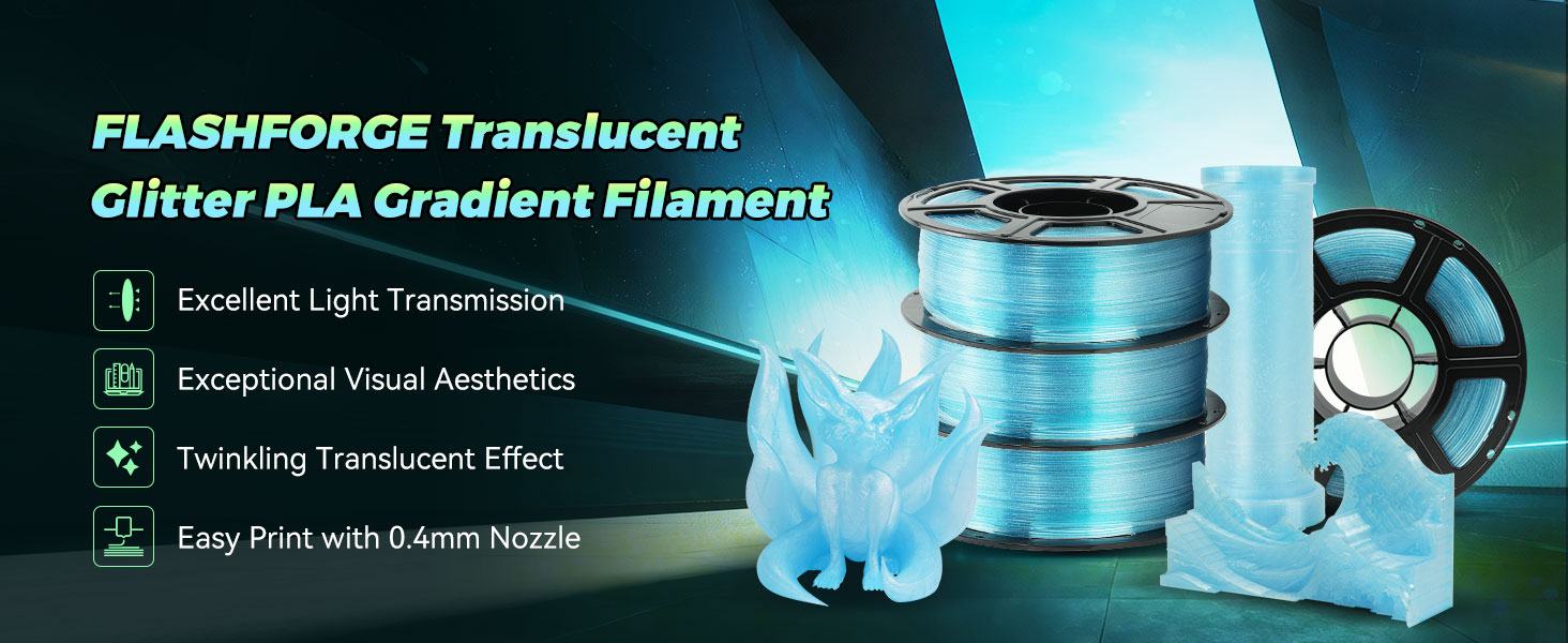 FLASHFORGE Translucent Glitter PLA Rainbow Filament