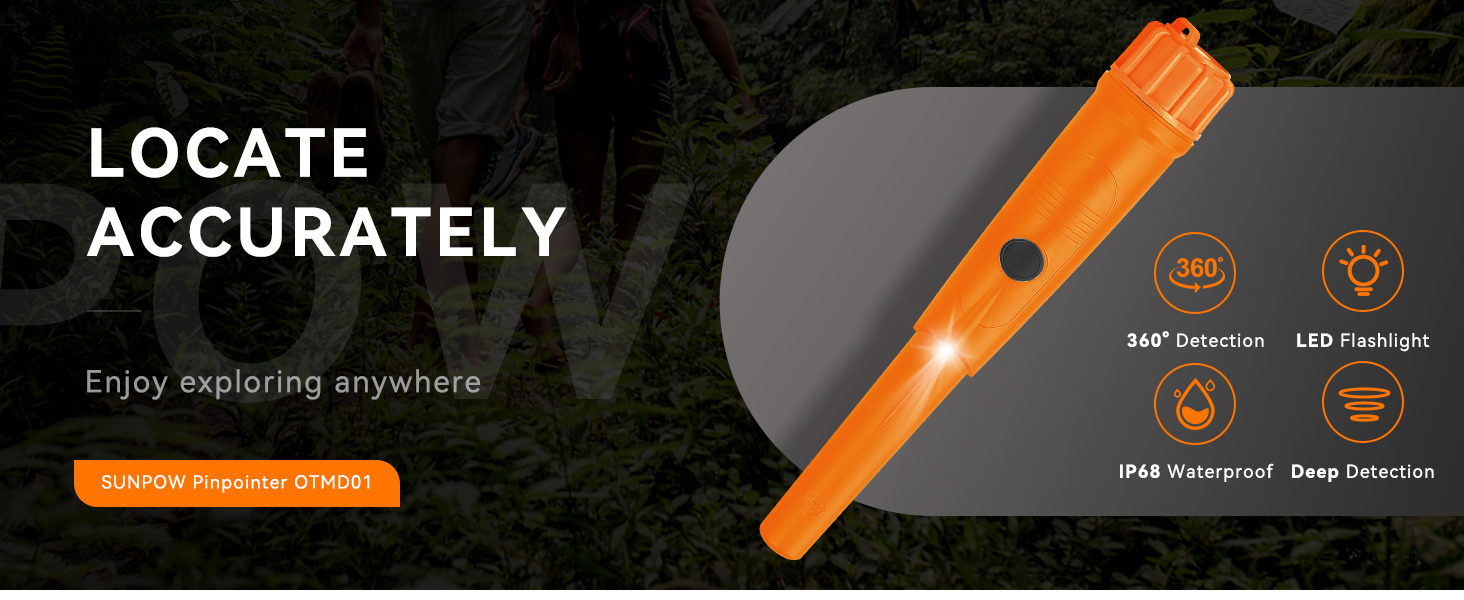 SUNPOW Metal Detector Pinpointer for Adults & Kids, IP68