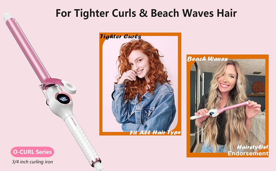 ORYNNE 3/4 Inch Curling Iron for Tighter Curls, Long Barrel Ceramic Curling Iron 3/4 Inch Barrel