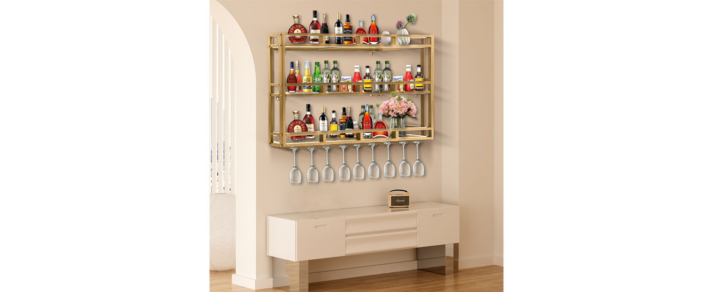 HFTUW Metal Wine Rack Wall Mounted, Wall Bar Shelves for