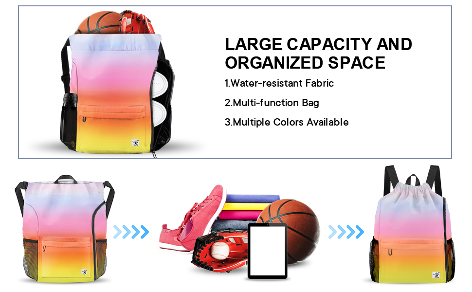Risefit Drawstring Backack large capacity and organized space