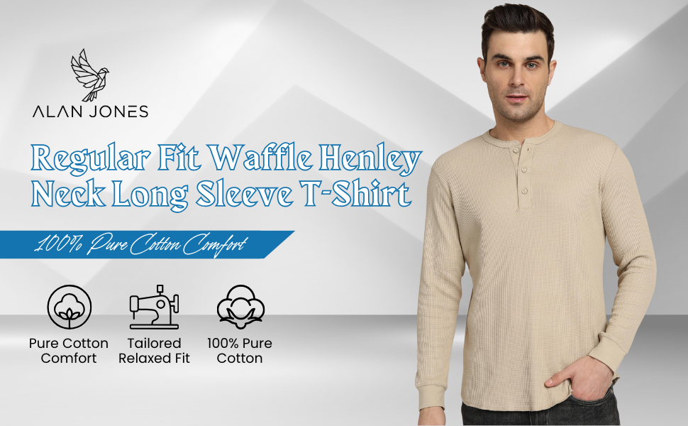 SPN-RECPP Men's waffle knit t-shirt  Cotton Henley neck t-shirt
