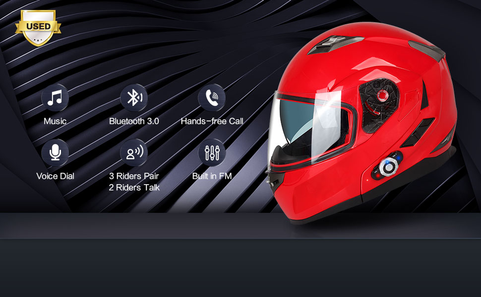 Bluetooth Integrated Modular Flip up Full Face Motorcycle Helmet Sun Shield Mp3 Intercom FreedConn