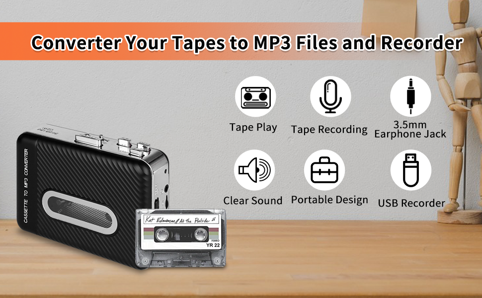 Kaforble Cassette Tape Player Portable Cassette Tape Recorder with Auto Reverse and
