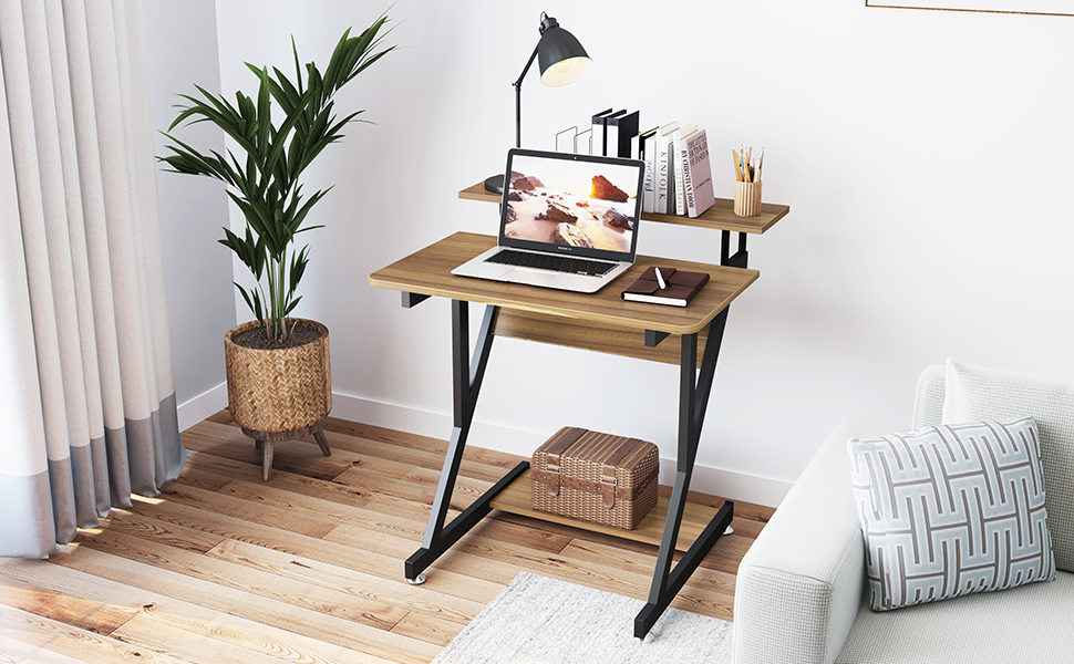 Dripex Computer Desk with Monitor Shelf Mobile Z Shaped Home Office