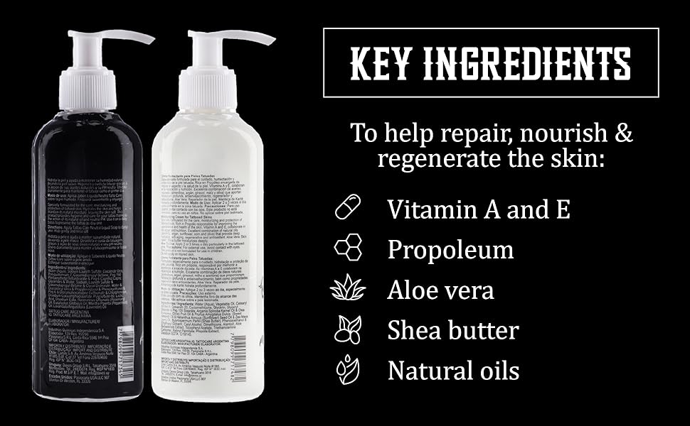 Key ingredients to help repair skin: Vitamin A & E, propoleum, aloe vera, shea butter & natural oils