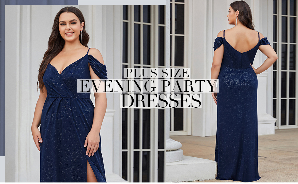 Ever-Pretty Women's Plus Size Glitter Long Evening Party Dress