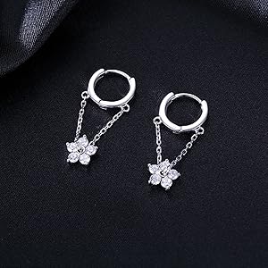 hoop dangle earrings chain huggie earrings for women girls flower hoop earrings dangle