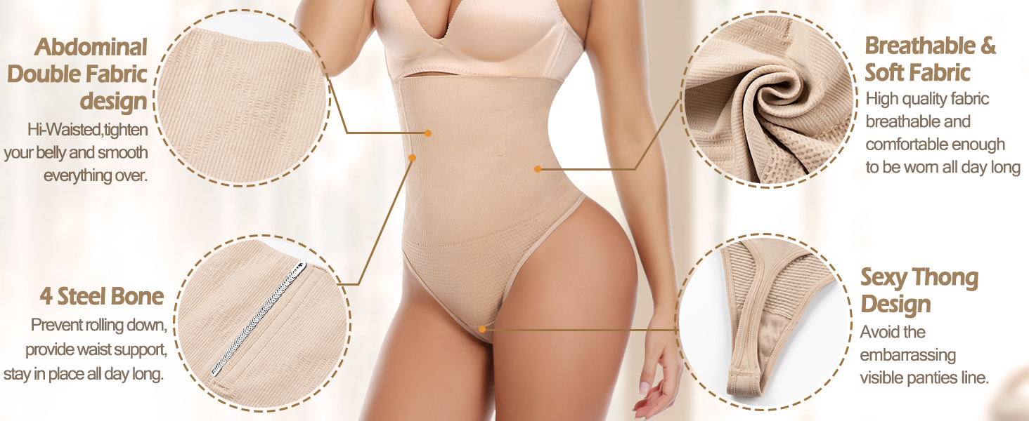 Women High Waisted Seamless Body Shaper Tummy Control Thong Shapewear Panties Girdle Underwear