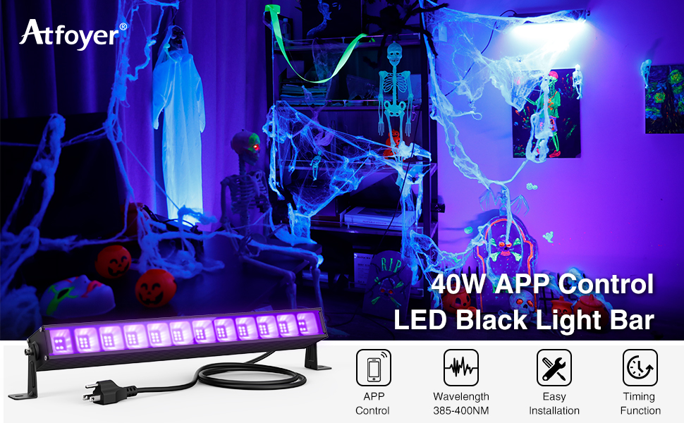 Atfoyer 2PCS 40W Black Light Bar, APP Control LED Black Light Bar