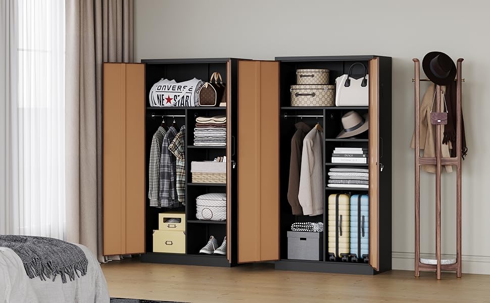 Amazon.com: MIIIKO Metal Wardrobe Cabinet with Locking Doors