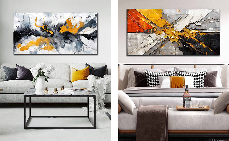 Abstract Wall Art for Living Room, Gold Red Black and White