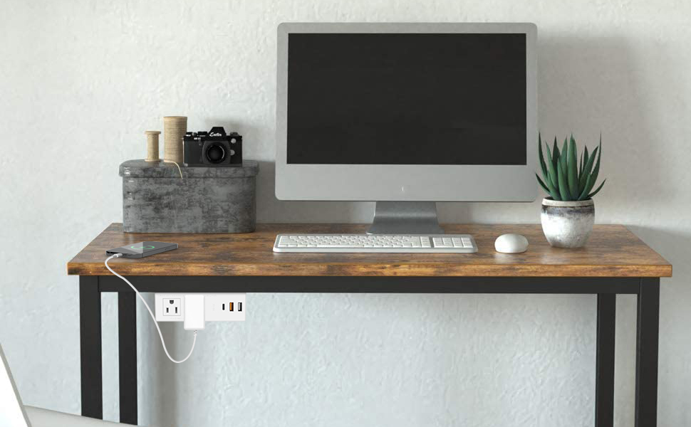 20W USB C Under Desk Power Strip,Adhesive or Screw Wall Mount Power Strip,1200J Flat Plug Power
