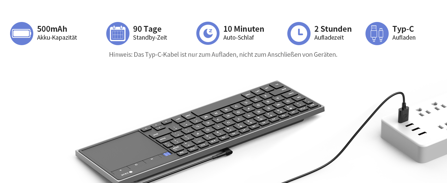 CZUR TouchBoard Pro Kabellose Tastatur mit Touchpad, QWERTY Layout
