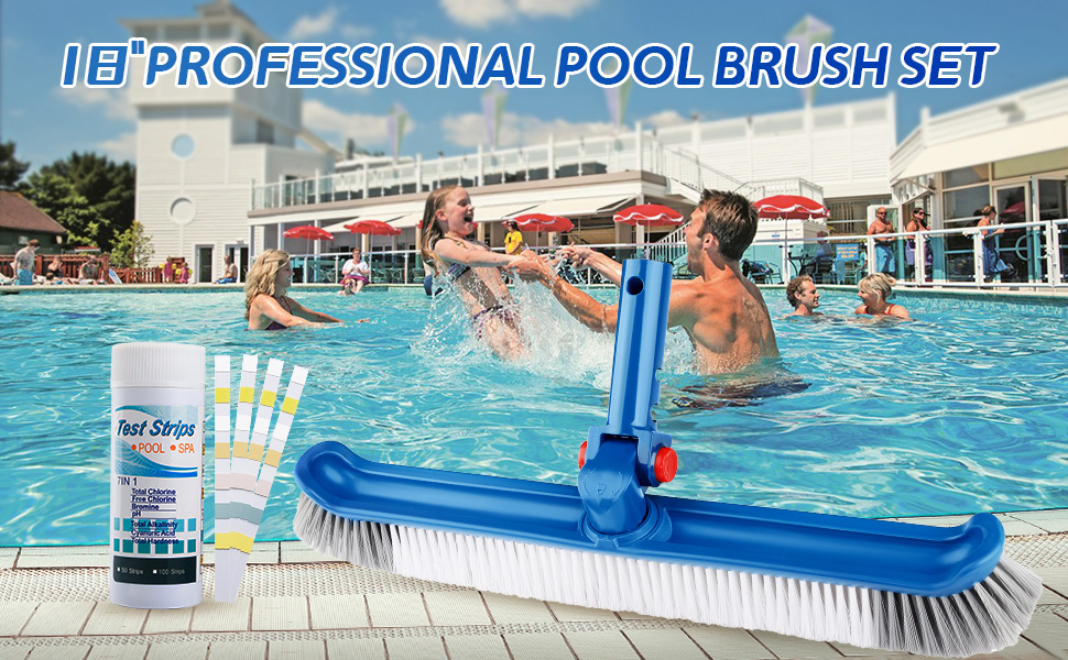 Pool Brush Head with 7in1 Pool Test Strips Kit 18" Heavy