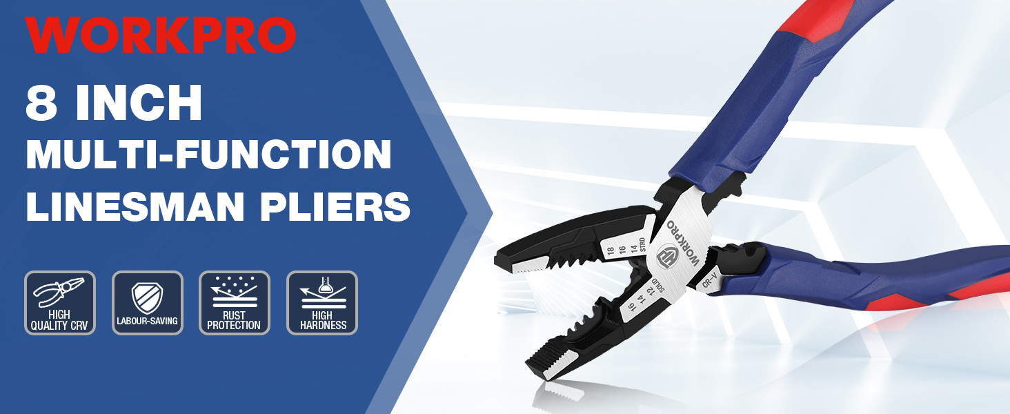 WORKPRO 8Inch Linesman Plier Wire Cutter Stripper