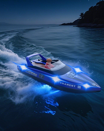 Remote Control Boat with LED Light RC Boat for Kids Adults Racing Boats for Pools and Lakes