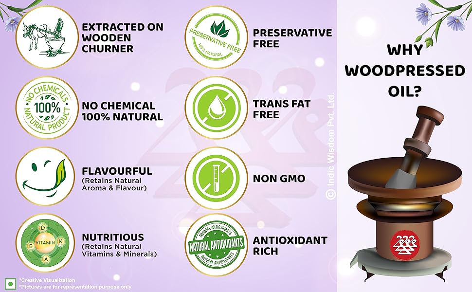 Wood Pressed Flaxseed Oil, Premium Cold Pressed Oil, Pure & Natural