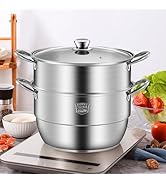 Steamer for Cooking, Food Grade Stainless Steel Steamer Pot, 11 inch Steam Pots with Glass Lid 2-...